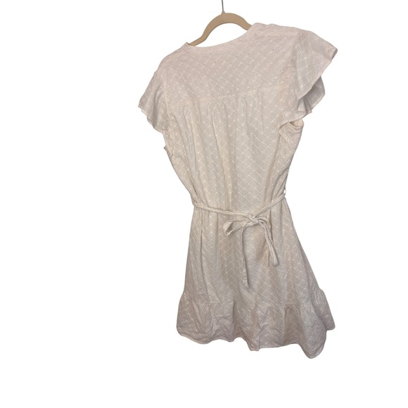 Style & Co White Eyelet Cotton Flutter Sleeve Belted Ruffle Dress XL Bridal - Picture 2 of 11